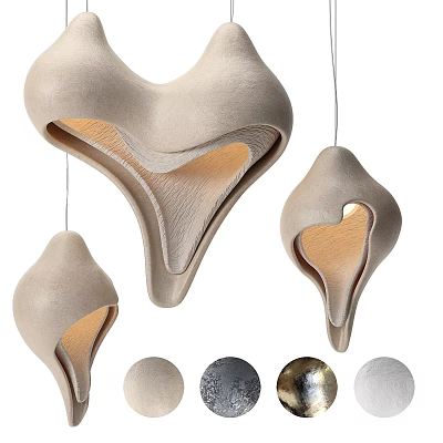 Modern Organic Shaped Chandeliers With Matte Beige Gray Finish And Metallic Accents For Interior Decor 3d model