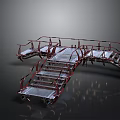 Industrial Mobile Platform Structure With Red Railing Metal Steps And Wheels