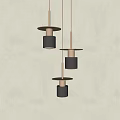 Minimalist Three Hanging Pendant Lights With Black Metal Shades Against Beige Wall Background