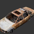 Burnt Rusted Abandoned Car with Damaged Body Structure Charred Marks Broken Windows and Exposed Interior