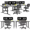 Modern Office Desks With Ergonomic Chairs Digital Screens And Potted Plants