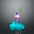 Fantasy Character In Pink Purple Dress With Golden Staff On Blue Cloud Base