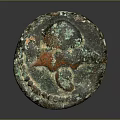 Vintage Stone And Wood Circular Decorative Piece With Rustic Green Orange Textures