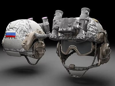 Military Tactical Helmet With Camouflage Pattern Integrated Goggles And Communication Headphones 3d model