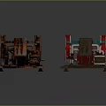 Industrial Equipment With Multiple Red Components And Metal Framework Structure