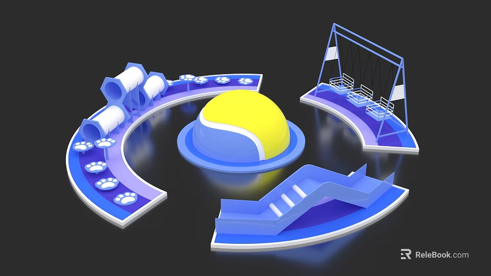 Colorful Children Playground Structure With Yellow Blue Sphere Curved Platforms Slide Swing 3d model 