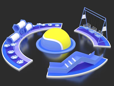 Colorful Children Playground Structure With Yellow Blue Sphere Curved Platforms Slide Swing 3d model