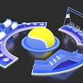 Colorful Children Playground Structure With Yellow Blue Sphere Curved Platforms Slide Swing