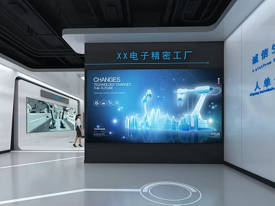 Modern Electronic Precision Factory Exhibition Hall With Interactive Robot Display And Tech Interior 3d model