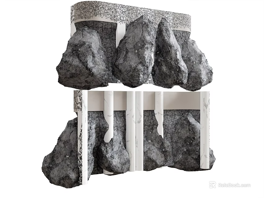 Natural Stone And Wood Decorative Shelf Structure With Double Layer Frame Design 3d model 