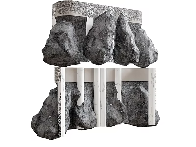 Natural Stone And Wood Decorative Shelf Structure With Double Layer Frame Design 3d model