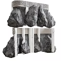 Natural Stone And Wood Decorative Shelf Structure With Double Layer Frame Design 3d model