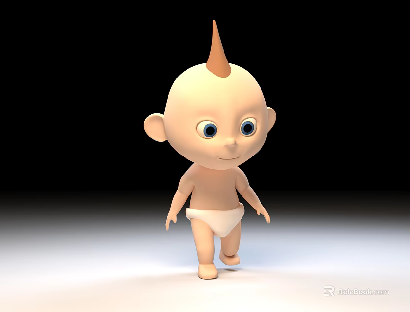 3D Game Movie Character Baby With Spiky Hair Big Eyes And Diaper Standing 3d model 