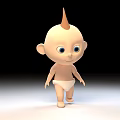3D Game Movie Character Baby With Spiky Hair Big Eyes And Diaper Standing