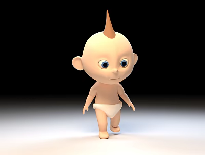 3D Game Movie Character Baby With Spiky Hair Big Eyes And Diaper Standing 3d model