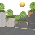 Modern Garden Decorative Planters With Green Topiaries And Tiered Design