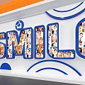 SMILE Word Art Design Composed Of Small Photos With Blue Orange Decorative Elements