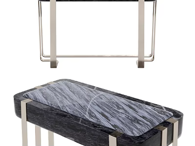 Modern Sofa Coffee Table Set With Black Marble Top And Metal Frame 3d model