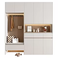Modern White Shoe Cabinet with Seating Hooks Decorative Storage and Interior Lighting Design 3d model