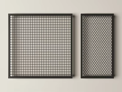 Two Stylish Black Frame Fences With Square And Diamond Grid Designs 3d model