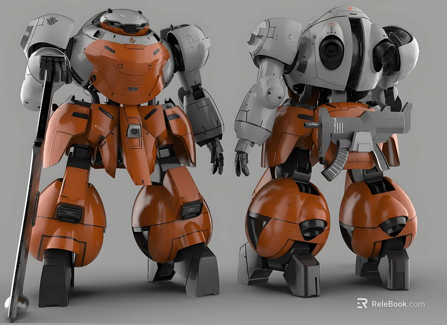Intelligent Mechanical Robot Model With Orange Gray Armor And Dual Angle 3d model 