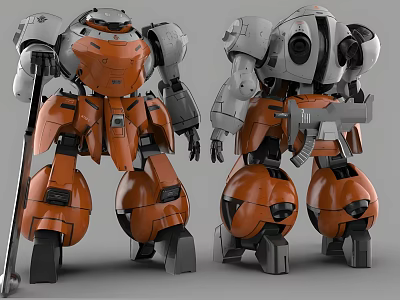 Intelligent Mechanical Robot Model With Orange Gray Armor And Dual Angle 3d model
