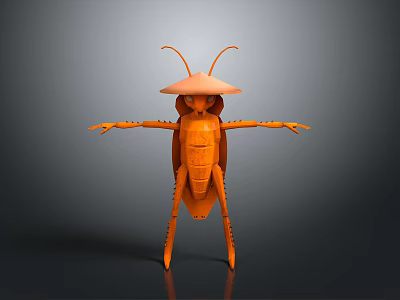 Orange Mantis 3D Model With Outstretched Limbs And Hat Like Structure Against Dark Background 3d model
