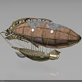 Vintage Steampunk Aerospace Airship Featuring Golden Frame Brown Envelope And Small Cabin
