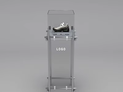 Shoe Display Stand With Transparent Cover Holding Sneaker And Metal Frame With LOGO 3d model