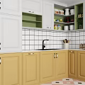 Modern Kitchen Interior With Wooden Cabinets Yellow Countertop And Tile Backsplash