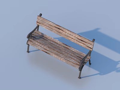 Wooden Slat Outdoor Bench With Metal Armrest Frame For Garden Patio Use 3d model