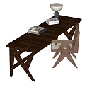 Quiet Ancient Style Desk and Chair 3d model