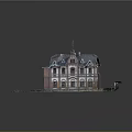 Historic Red Brick Building Featuring Gabled Roof Multiple Windows And Grass Pathway