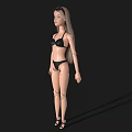 Fashionable Doll with Long Blonde Hair Black Bikini Sunglasses and Sandals on Black Background