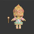 Game and Movie Character with Pink Hair Unicorn Horn and Flower Decorations Holding Lollipop