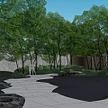 Garden Landscape Design With Lush Green Plants Rock Formation And Waterfall Feature