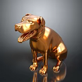 Detailed Shiny Golden Dog Statue Sitting On Reflective Black Surface