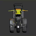 Modern Gray Motorcycle With Yellow Accents Orange Seat Black Storage Box And Stylish Wheels