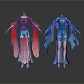 Traditional Daily Life Clothing In Red Blue With Elegant Design And Flowing Sleeves