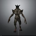 Horned Monster Character 3D Model With Muscular Body Spiked Shoulders And Clawed Hands