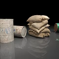 Stacked Sandbags As Sports Equipment On Reflective Floor For Fitness Training