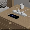 Bedside Table Setup With Charging Smartphone Power Strip Cup And Flowers 3d model