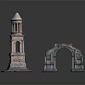 Ancient Stone Architectural Models Tower With Columns And Arch With Carved Decorations 3d model