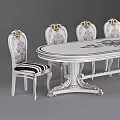 Elegant Oval Dining Table Set With Carved Legs And Floral Patterned Chairs 3d model
