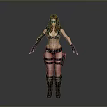 3D Female Character Model With Red Long Hair Black Bikini Top And Boots