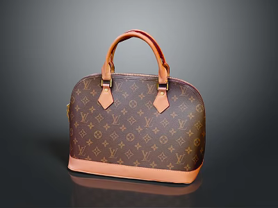 Classic Leather Handbag With Brown Beige Pattern And Structured Top Handles Design 3d model