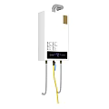 Efficient Home Electric Water Heater With White Body Gray Exhaust Pipe And Black Control Panel