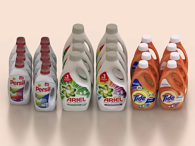 Assorted Laundry Detergent Bottles Including Persil Ariel And Tide Brands 3d model