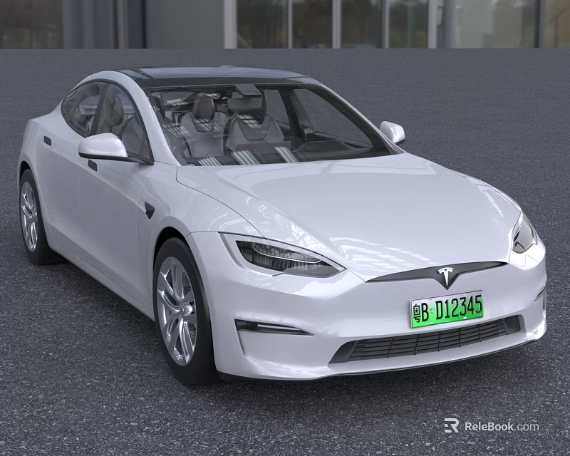 White Tesla Model S Sedan With Streamlined Body Black Roof And Modern Alloy Wheels 3d model 