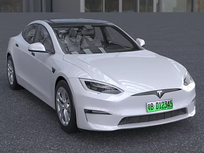 White Tesla Model S Sedan With Streamlined Body Black Roof And Modern Alloy Wheels 3d model